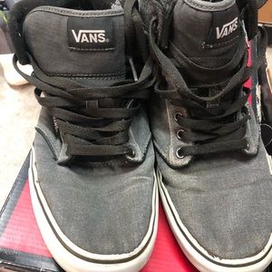 Scratched Dark Shadow/Raven Atwood Hi Vans
